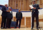 Lifetime Achievement Award -Dmitrij Kitajenko honored by Mirko Boch &amp; Miljenko Sajfar, Zagreb Philharmonic - Photo Aydin Ramazanoglu.jpg