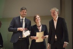 23 - Label of the Year, Bru Zane - Andrea Simionato, and Camille Merlin, with Jury member Harri Kuusisaari (c) Live Music Valencia-Palau de la Musica.JPG